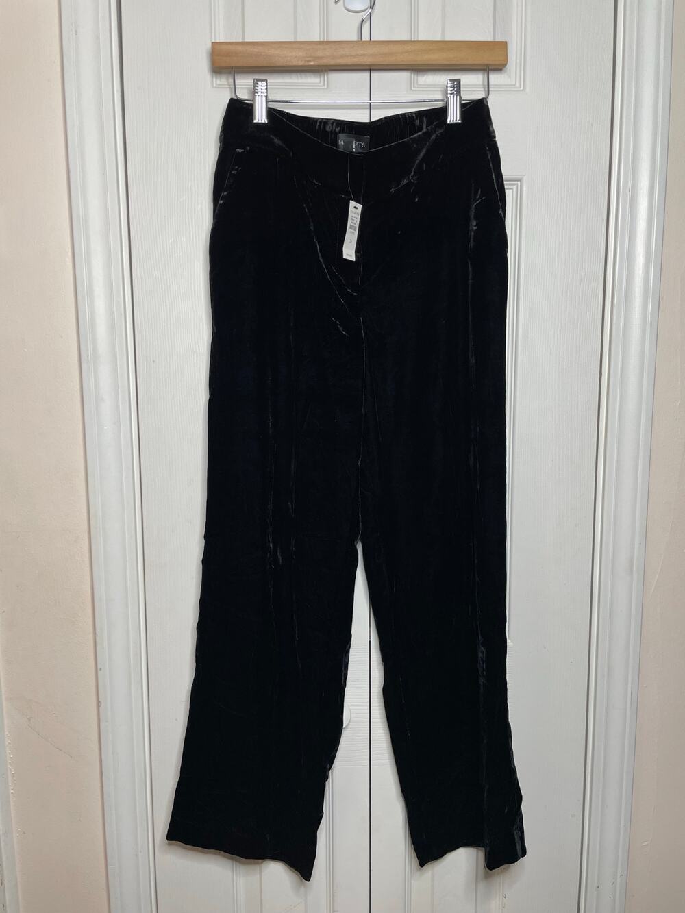 NEW Talbots Womens 2P Velvet Velour Pants Black Petite Straight Leg Trouser